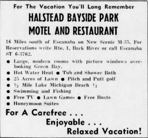 Halsteads Bayside Park Motel & Restaurant - Apr 1963 Ad (newer photo)